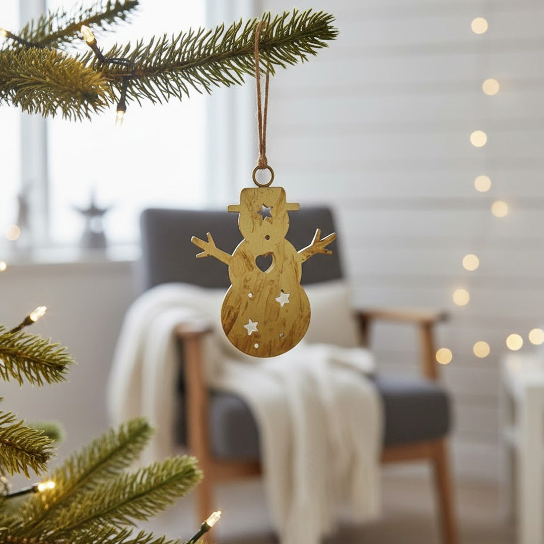 Weihnachtsanhänger „Messingschneemann“ – 11 × 8 cm – zum Hängen
