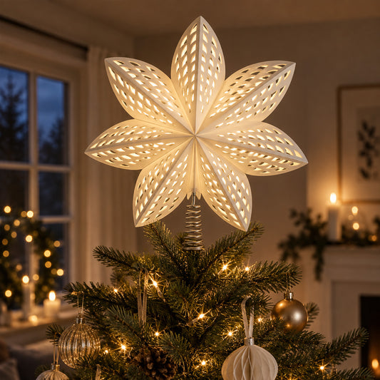 Weihnachtsbaumspitze Stern aus Papier – Weiß, Ø30 cm