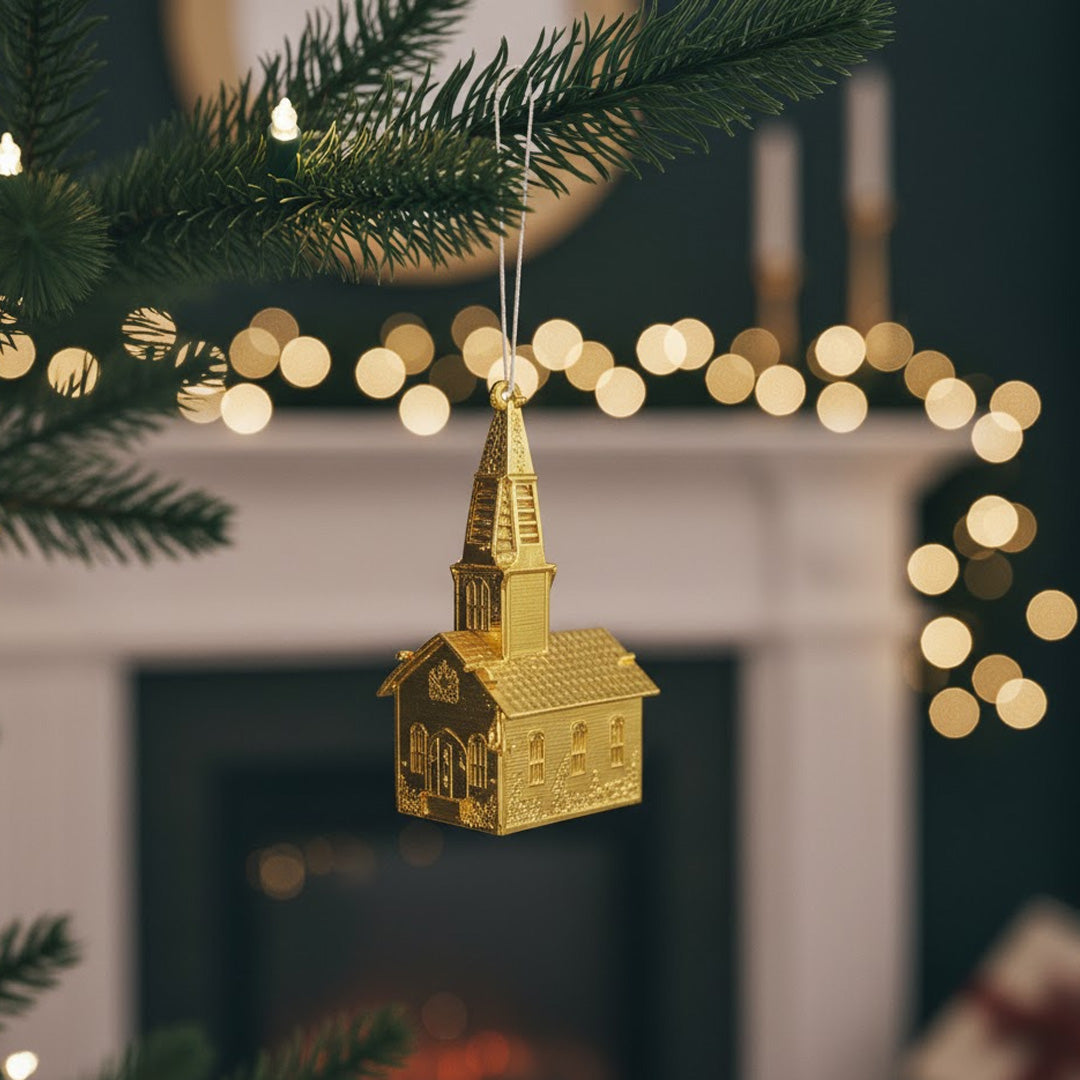 Weihnachtsanhänger „Messingkirche“ – 3 × 5 × 6,5 cm – zum Hängen