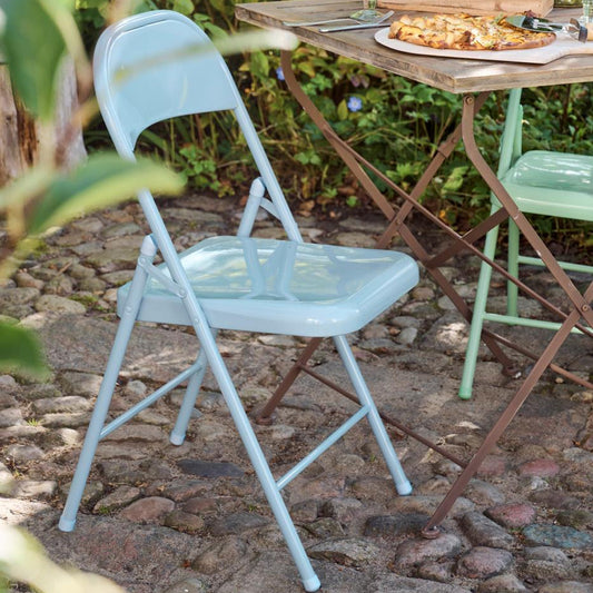 Klappstuhl aus Metall – Hellblau | Zusammenklappbarer Gartenstuhl