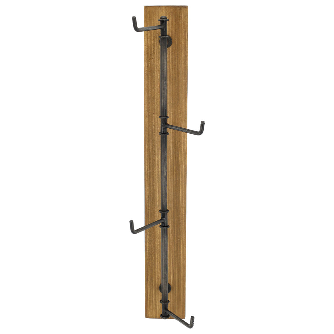 Hakenleiste aus Holz & Eisen mit 4 Haken | Wandaufhängung für Flur & Küche