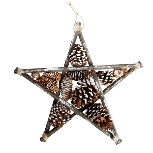 Weihnachtsbaumstern mit Kieferzapfen und Schnee - 30 cm Braun/Natur