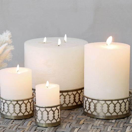 Chic Antique – Kerzentabletts mit Zierkante | 4er-Set | Antik Messing