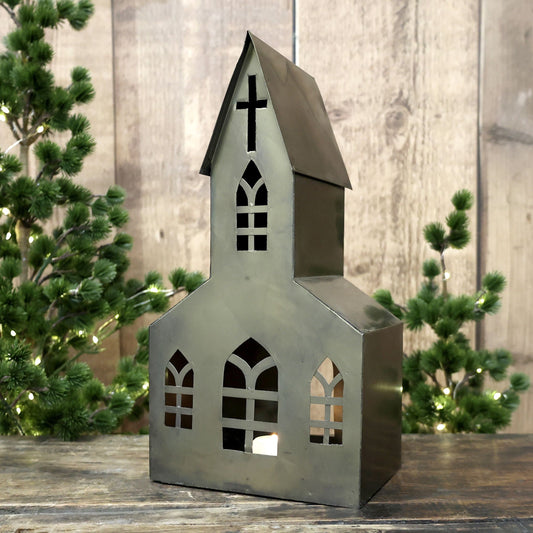 Chic Antique – Lichthaus Kirche, H35/L18/B12 cm, Antik Messing