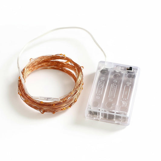 LED-Lichterkette aus Kupferdraht – 30 Warmweiße Lichter – Batteriebetrieben, 3 Meter