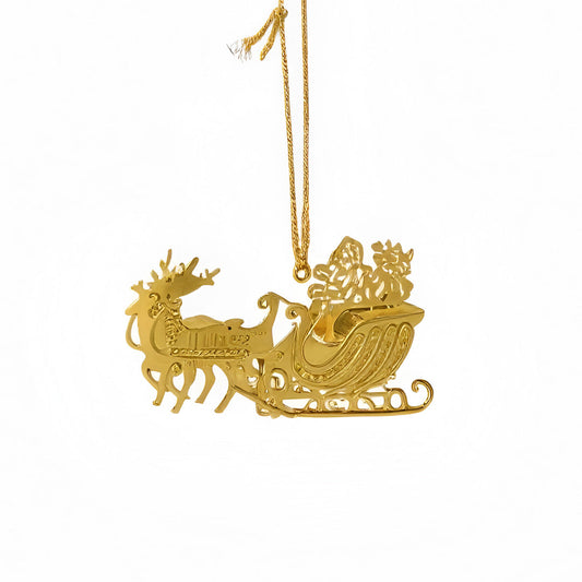 Weihnachtsmann im Schlitten aus Messing – 8 × 4 cm – zum Hängen
