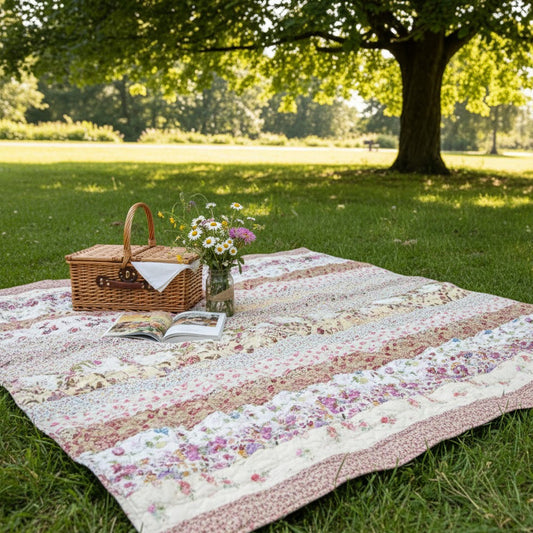 Patchwork Steppdecke Handgequiltet Blumennuancen 130x180 cm