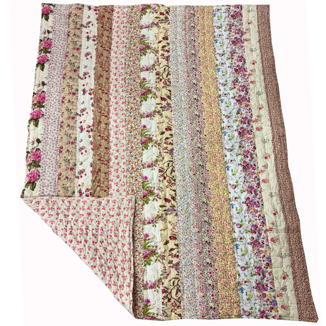 Patchwork Steppdecke Handgequiltet Blumennuancen 130x180 cm