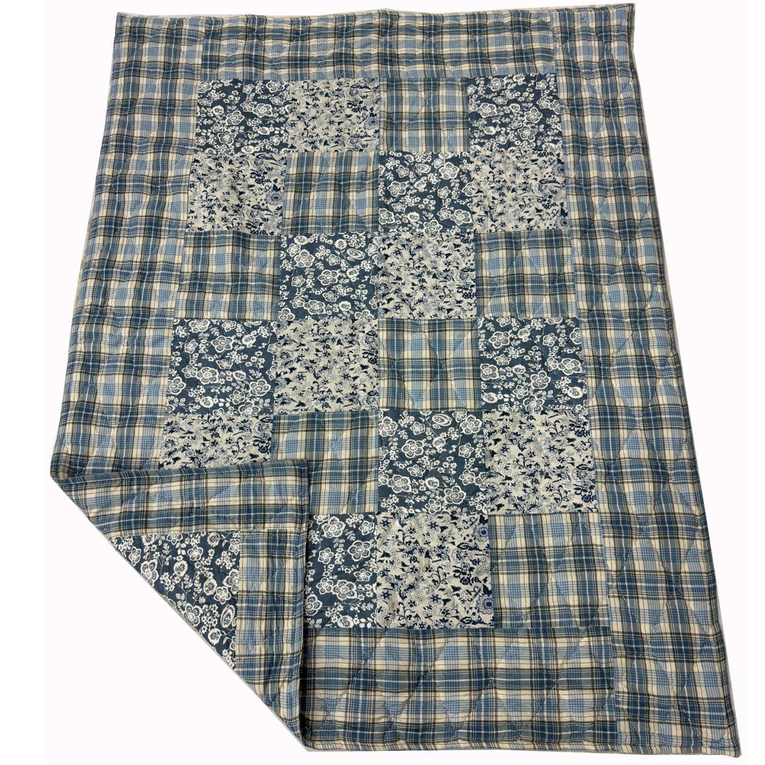 Patchwork Steppdecke Handgequiltet Dunkelblau (130 × 180 cm)