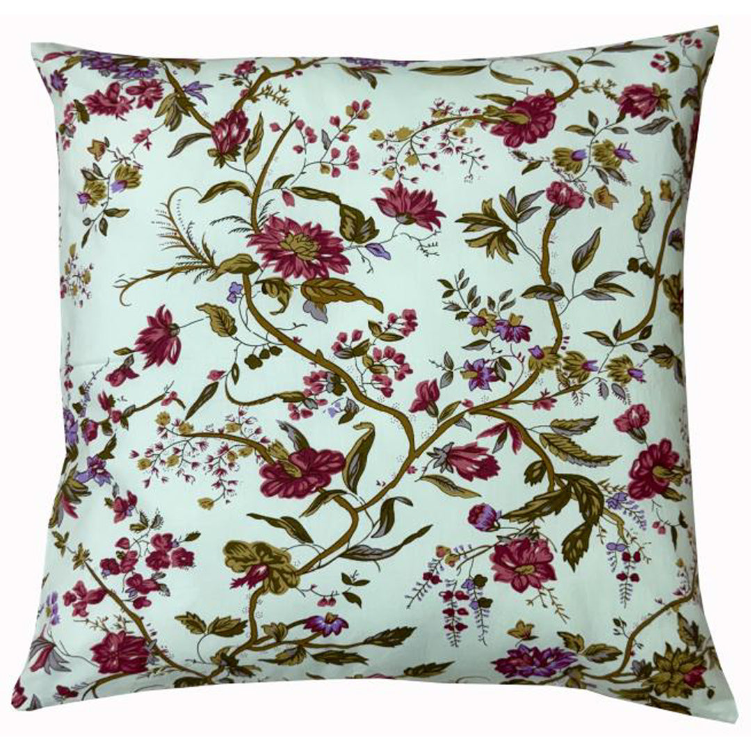 Kissenbezug 50x50 cm – Blumenmuster in Weinrot und Grüntönen