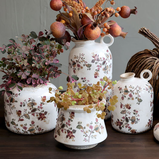 Chic Antique - Nancy Pflanzgefäß mit Blumenmotiv H13/Ø14,5 cm Creme