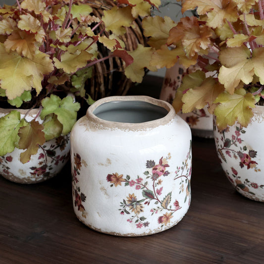 Chic Antique - Nancy Pflanzgefäß mit Blumenmotiv H14,5/Ø14,5 cm Creme