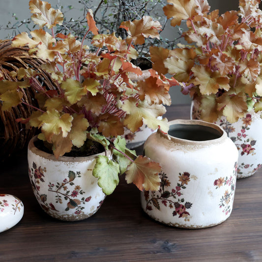 Chic Antique - Nancy Pflanzgefäß mit Blumenmotiv H11/Ø12,5 cm Creme