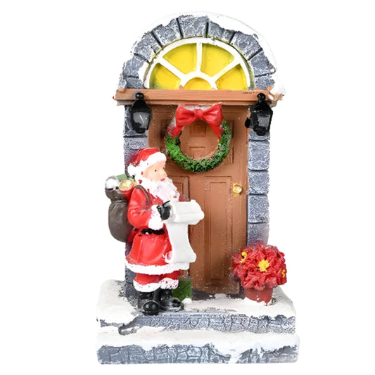 Weihnachtsmann am Türschweller LED Weihnachtslandschaft - 14 cm
