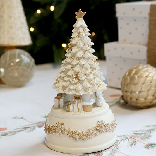 Noël Spieluhr mit Weihnachtsbaum – Antik Creme, Handbemalt (H 18,5 cm)
