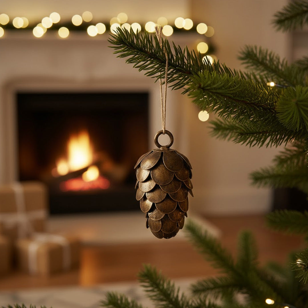 Ornament Kiefernzapfen aus Metall zum Hängen