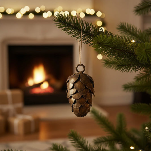 Ornament Kiefernzapfen aus Metall zum Hängen