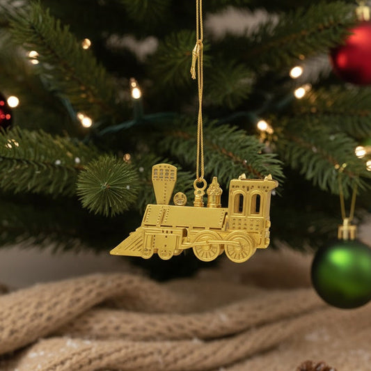 Weihnachtsornament Lokomotive aus Messing – 8 × 4 cm – zum Hängen