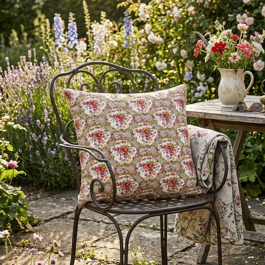 Kissenbezug 50x50 cm – Blumenmuster in Gold & Rosa