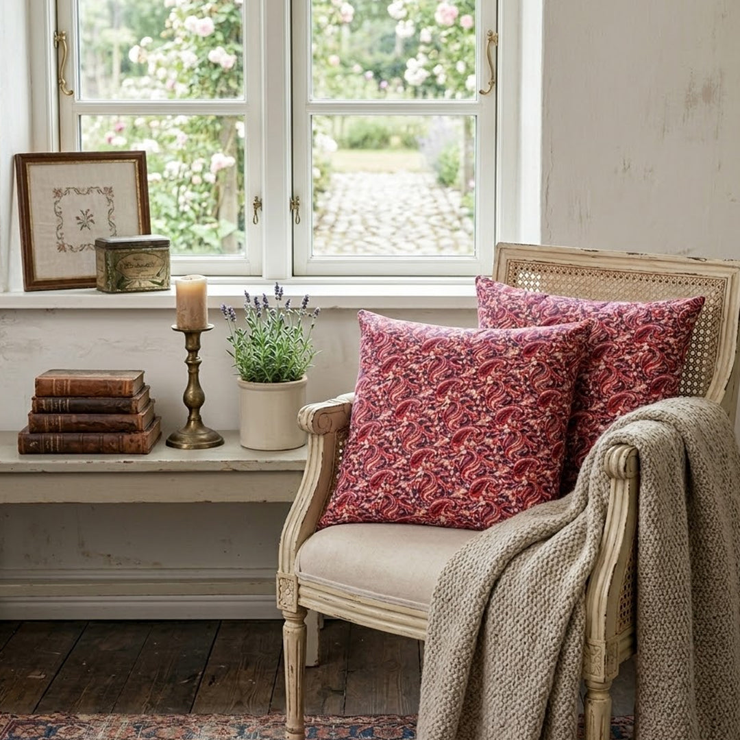 Kissenbezug 50x50 cm – Rotes & Blaues Paisley-Muster