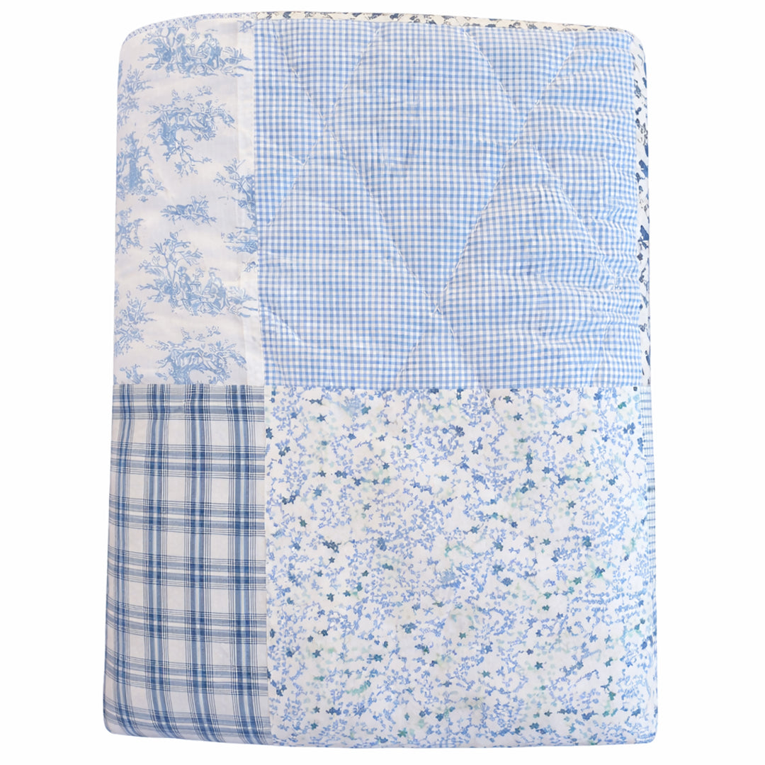 Patchwork Steppdecke Handgequiltet in Blau (130 × 180 cm)