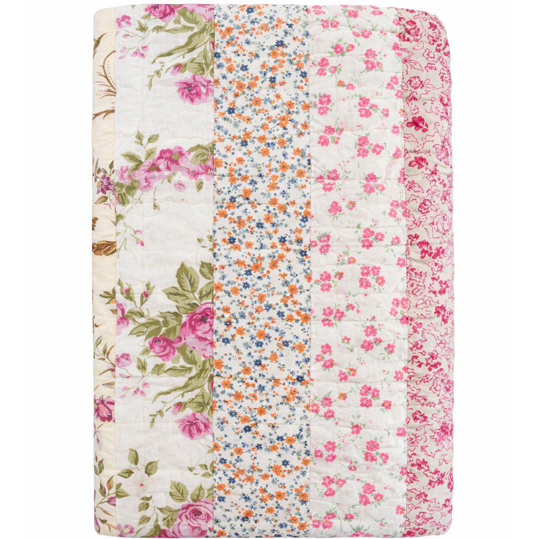 Patchwork Steppdecke Handgequiltet Blumennuancen 130x180 cm