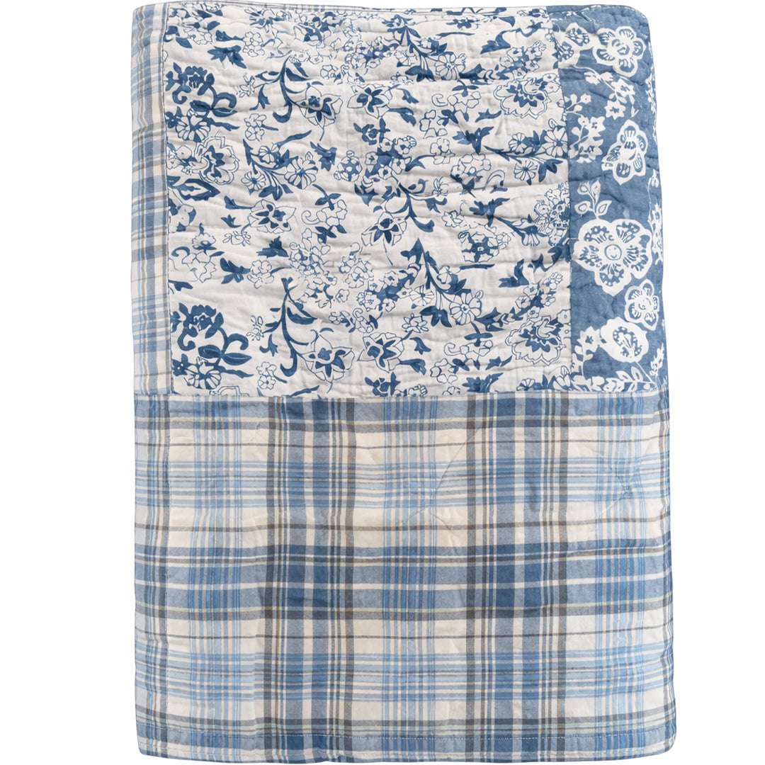 Patchwork Steppdecke Handgequiltet Dunkelblau (130 × 180 cm)