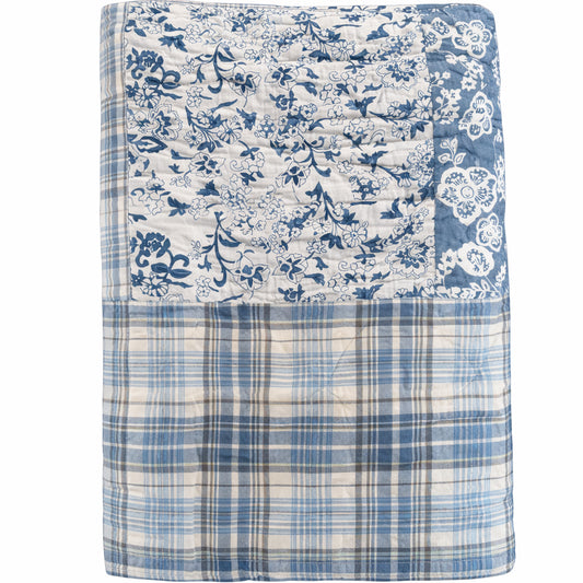 Patchwork Steppdecke Handgequiltet Dunkelblau (130 × 180 cm)