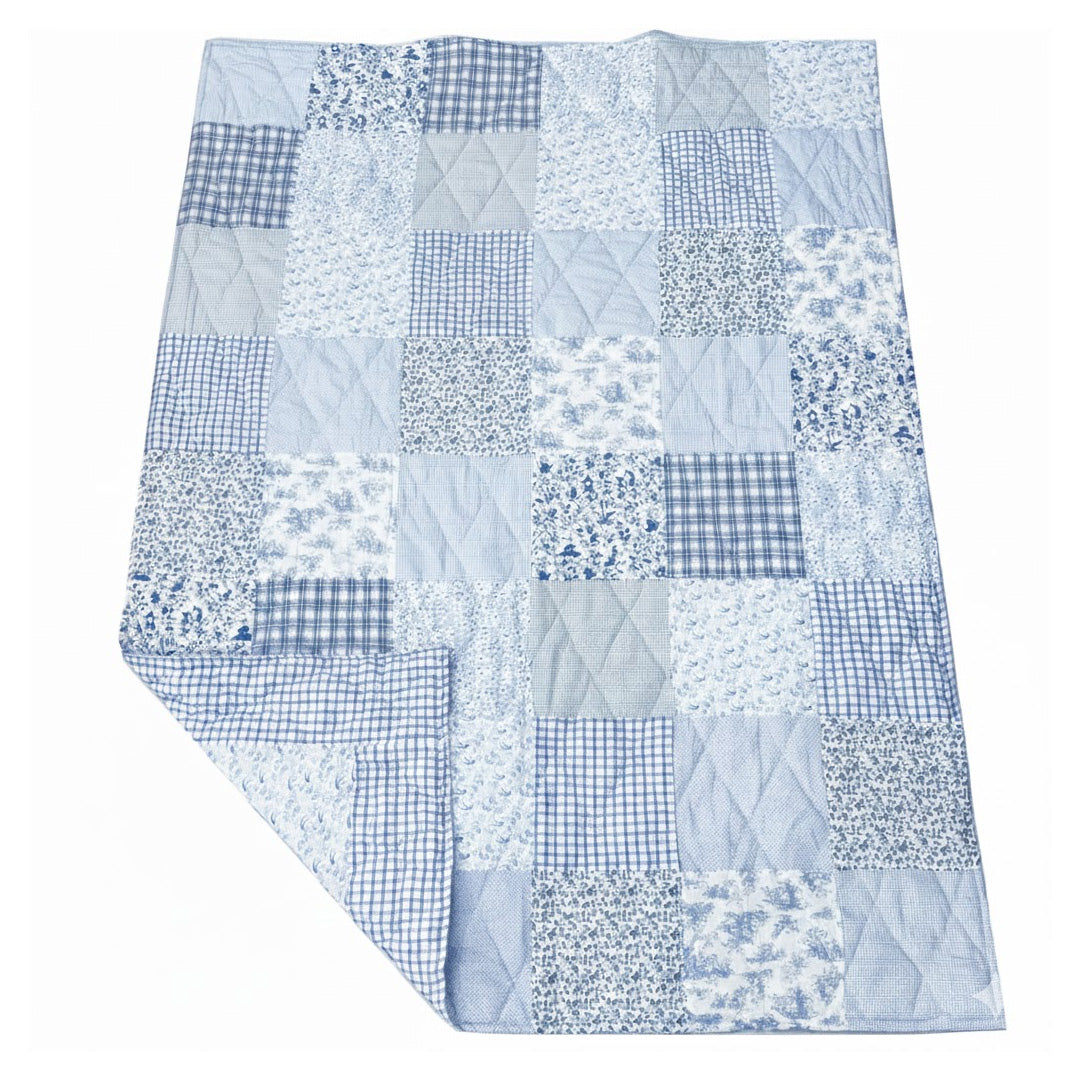 Patchwork Steppdecke Handgequiltet in Blau (130 × 180 cm)