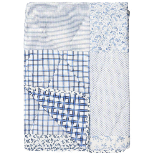 Patchwork Steppdecke Handgequiltet in Blau (130 × 180 cm)