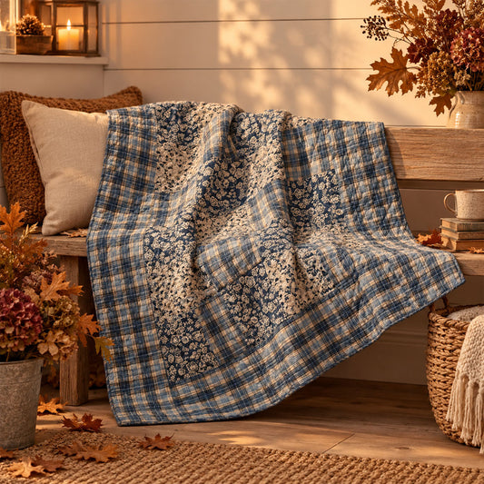 Patchwork Steppdecke Handgequiltet Dunkelblau (130 × 180 cm)