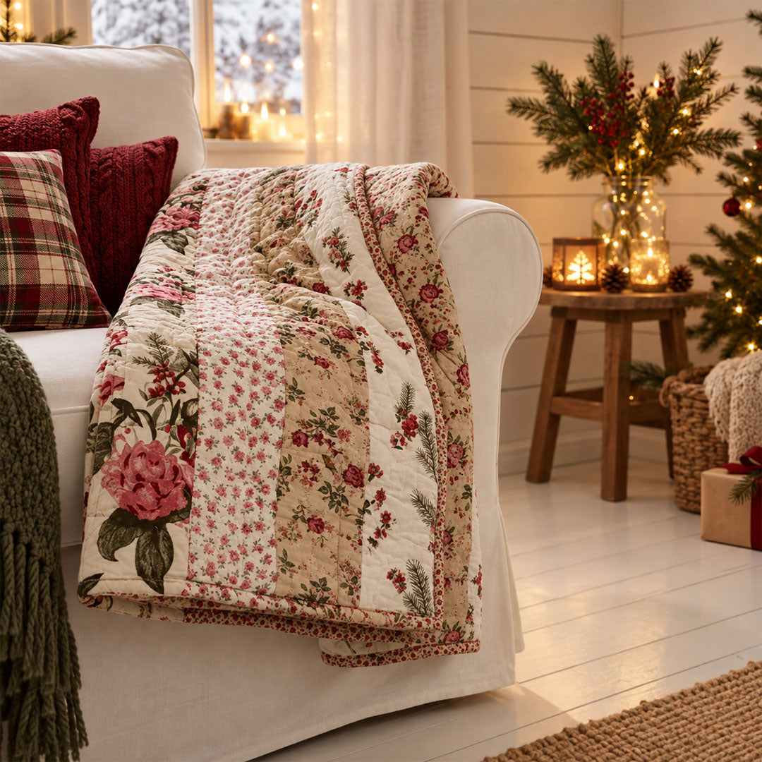 Patchwork Steppdecke Handgequiltet Blumennuancen 130x180 cm
