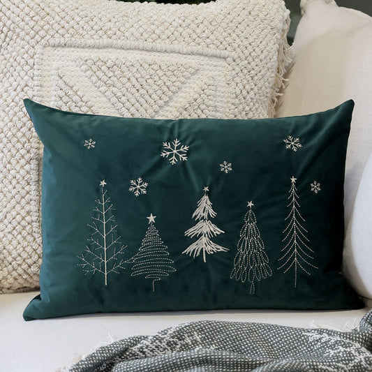 Weihnachts Kissenbezug aus Velours mit Stickerei – Moosgrün 50×35 cm