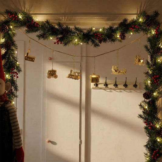 Messing-Girlande mit 6 Weihnachtsornamenten