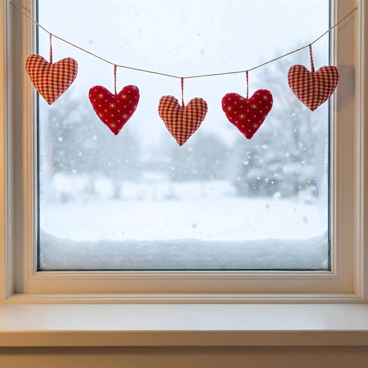 Girlande mit 5 handgefertigten Weihnachtsherzen