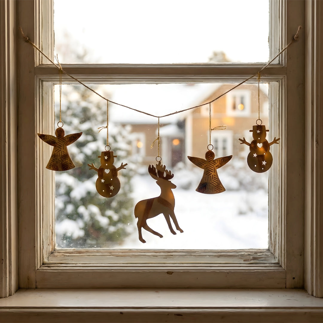 Messing-Girlande mit 5 Weihnachtsornamenten