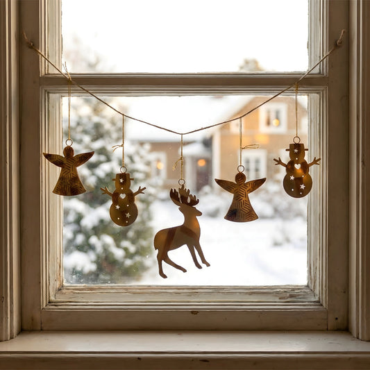 Messing-Girlande mit 5 Weihnachtsornamenten