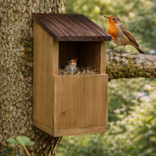 Redekasse für Rotkehlchen – Offener Nistkasten für kleine Gartenvögel