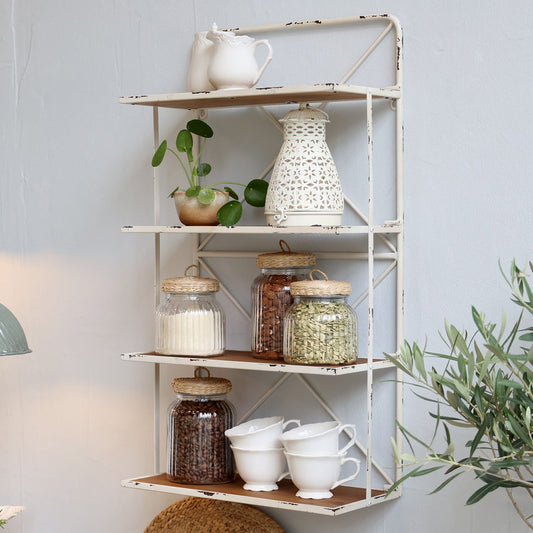Chic Antique – Wandregal mit 4 Ablagen aus Eisen & Fichtenholz | Antique Creme
