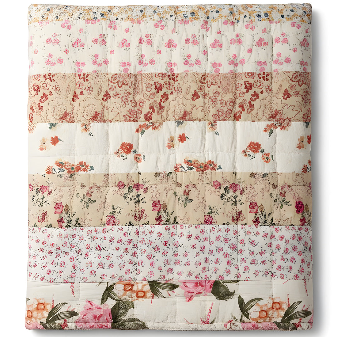 Handgequiltete Patchwork-Bettdecke in Blumenfarben 240x240 cm