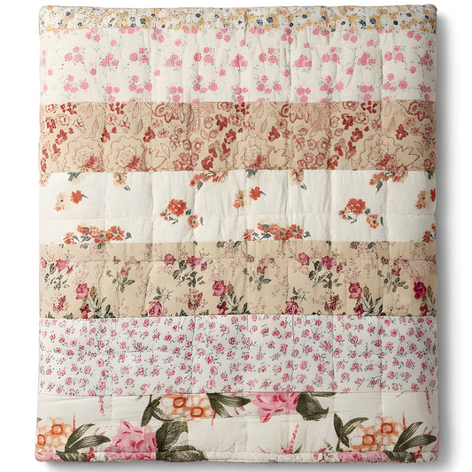 Handgequiltete Patchwork-Bettdecke in Blumenfarben 240x240 cm