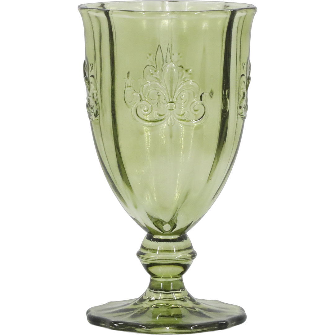 Chic Antique – Saint-Émilion Weinglas mit Muster – Olivgrün | 350 ml – 6 Stück