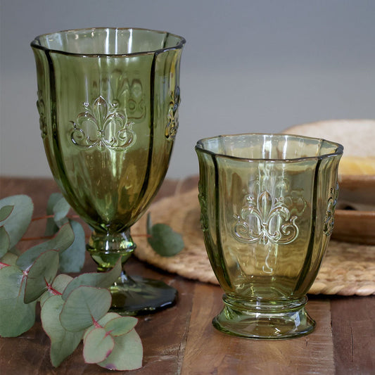 Chic Antique – Saint-Émilion Weinglas mit Muster – Olivgrün | 350 ml – 6 Stück