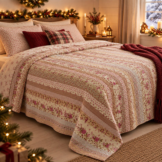 Handgequiltete Patchwork-Bettdecke in Blumenfarben 240x240 cm