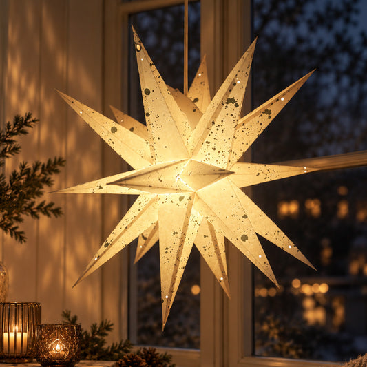 Aditi Multi Sternlampe Weiß mit grünen Details – Ø60 cm