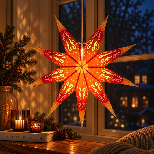 Surya Gold Sternlampe Rot & Gold – Ø 60 cm