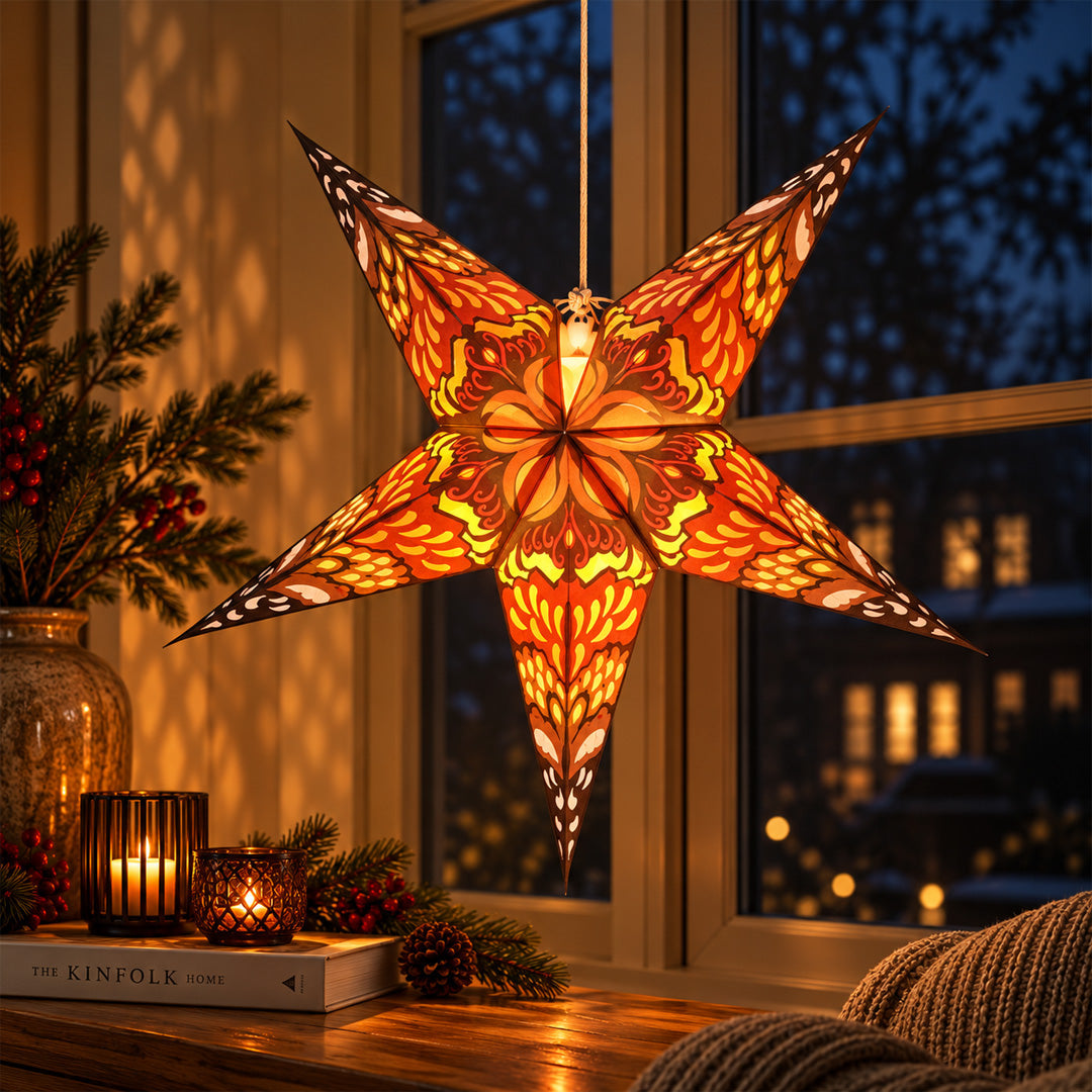 Sternlampen 3er-Set Ø60 cm – 3 handgefertigte Papiersterne inkl. Kabel