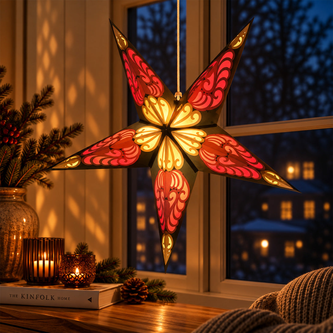 Sternlampen 3er-Set Ø60 cm – 3 handgefertigte Papiersterne inkl. Kabel