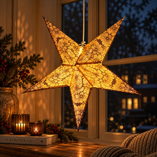 Kamala Sternlampe Gold mit Blumenmuster – Ø 60 cm
