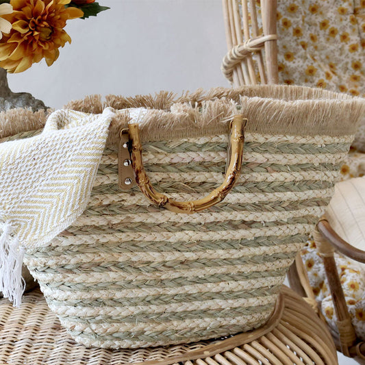 Chic Antique – Handgefertigte Strandtasche mit Bambusgriffen